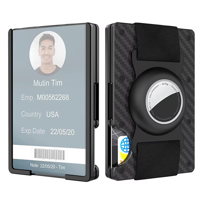 Minimalist Wallet with Airtag Holder and Money Clip - Aluminum RFID Blocking Mini Wallet with High Card Capacity
