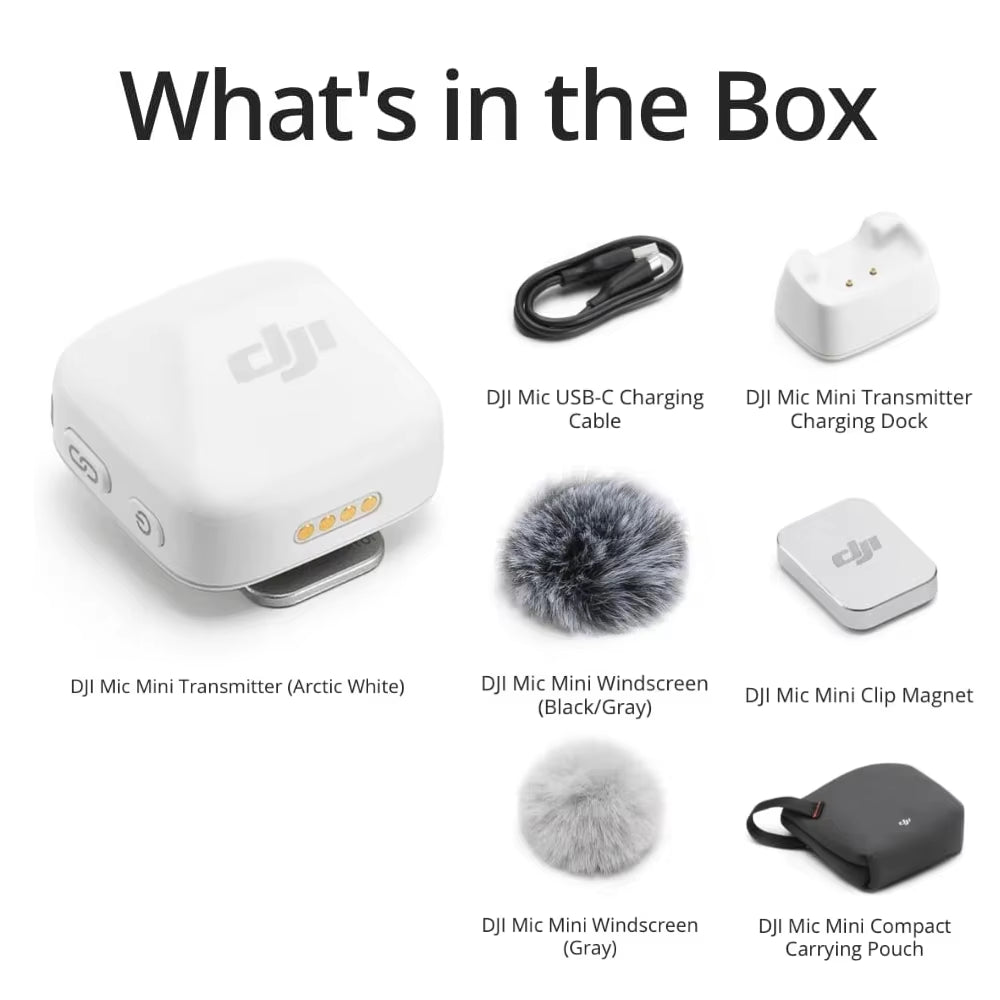 DJI Mic Mini Wireless Microphone 48-Hour Operation W/ Case Two-Level Active Noise Cancelling