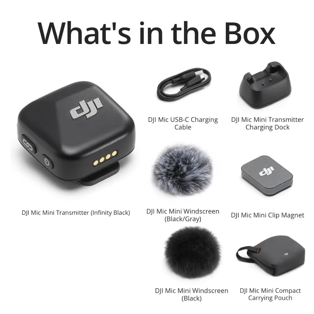 DJI Mic Mini Wireless Microphone 48-Hour Operation W/ Case Two-Level Active Noise Cancelling