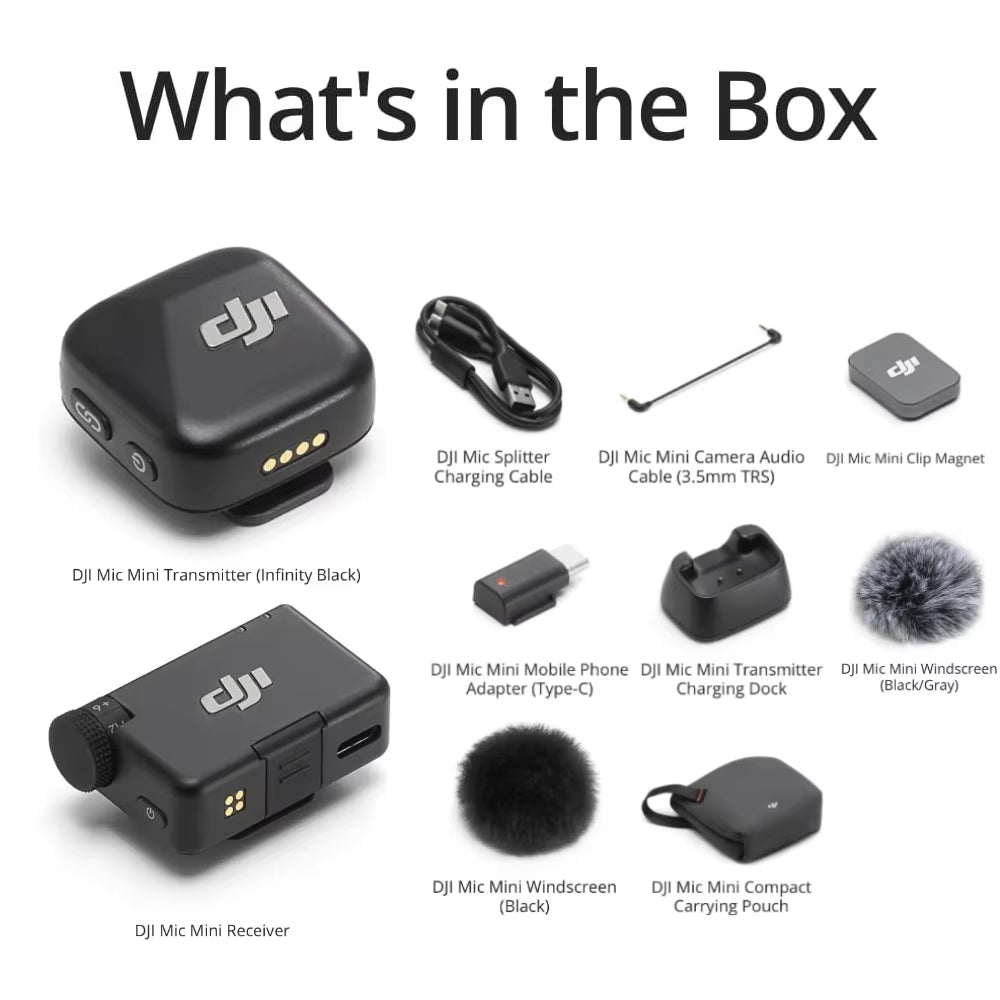 DJI Mic Mini Wireless Microphone 48-Hour Operation W/ Case Two-Level Active Noise Cancelling