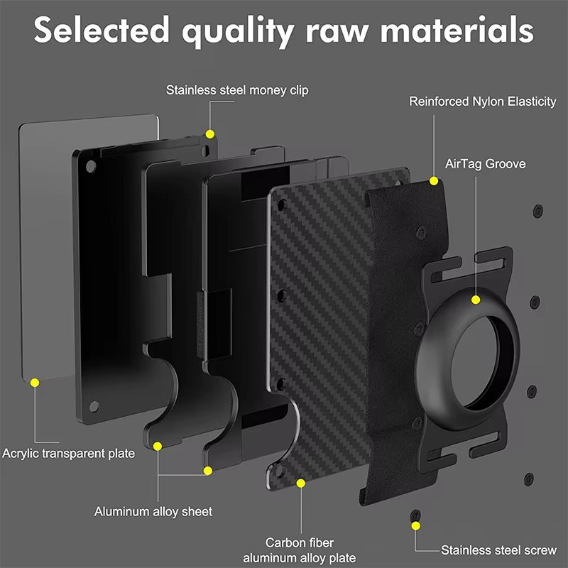 Minimalist Wallet with Airtag Holder and Money Clip - Aluminum RFID Blocking Mini Wallet with High Card Capacity