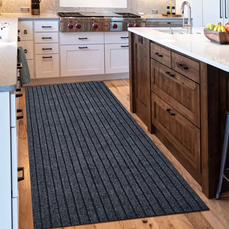 Washable Non-Slip Carpet, Solid Color Striped Kitchen Door Mat Floor Mat, Suitable for Bathroom, Hallway, Entrance,