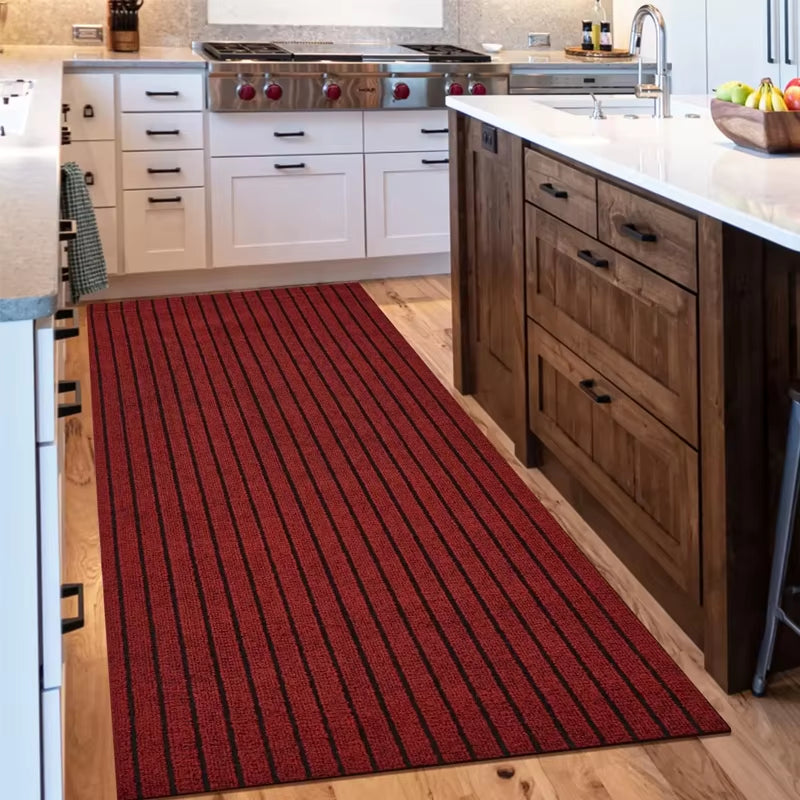 Washable Non-Slip Carpet, Solid Color Striped Kitchen Door Mat Floor Mat, Suitable for Bathroom, Hallway, Entrance,
