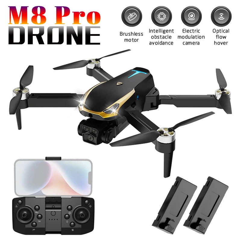 2025 M8 Pro Drone with 2 Batteries, HD Camera, Brushless Motor, Intelligent Obstacle Avoidance, Optical Flow Positioning