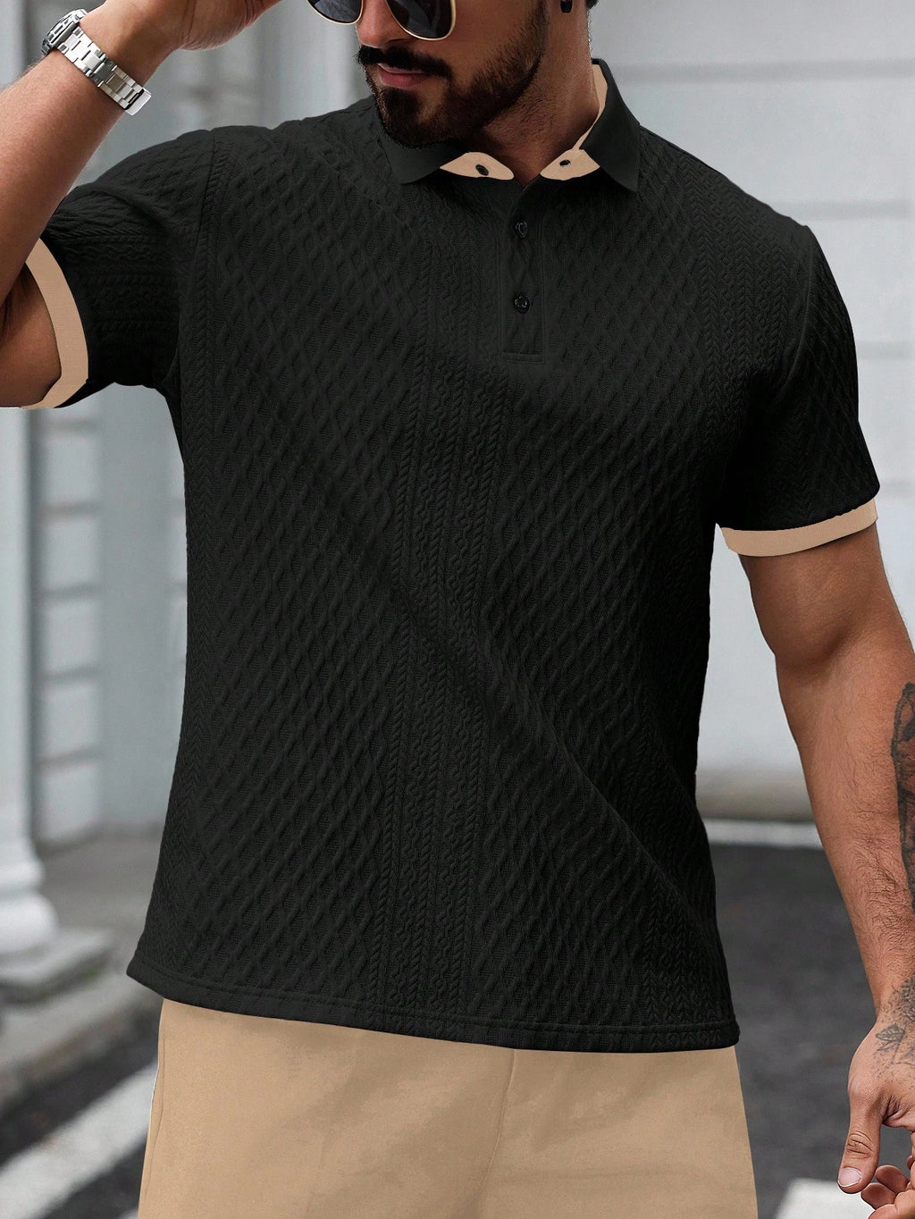 Manfinity Casualcool Men'S Summer Casual Business Polo Shirt with Contrasting Collar