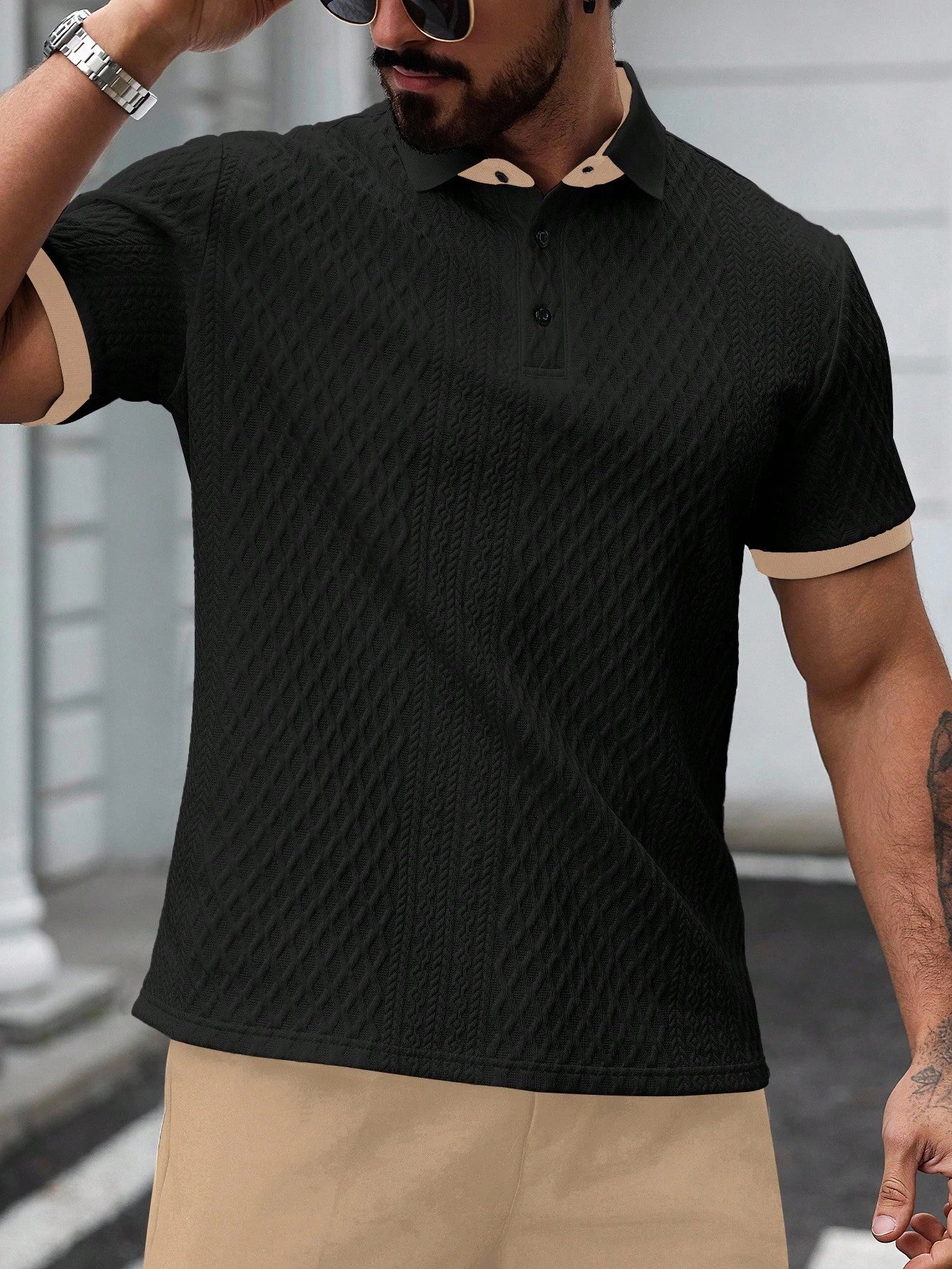 Manfinity Casualcool Men'S Summer Casual Business Polo Shirt with Contrasting Collar