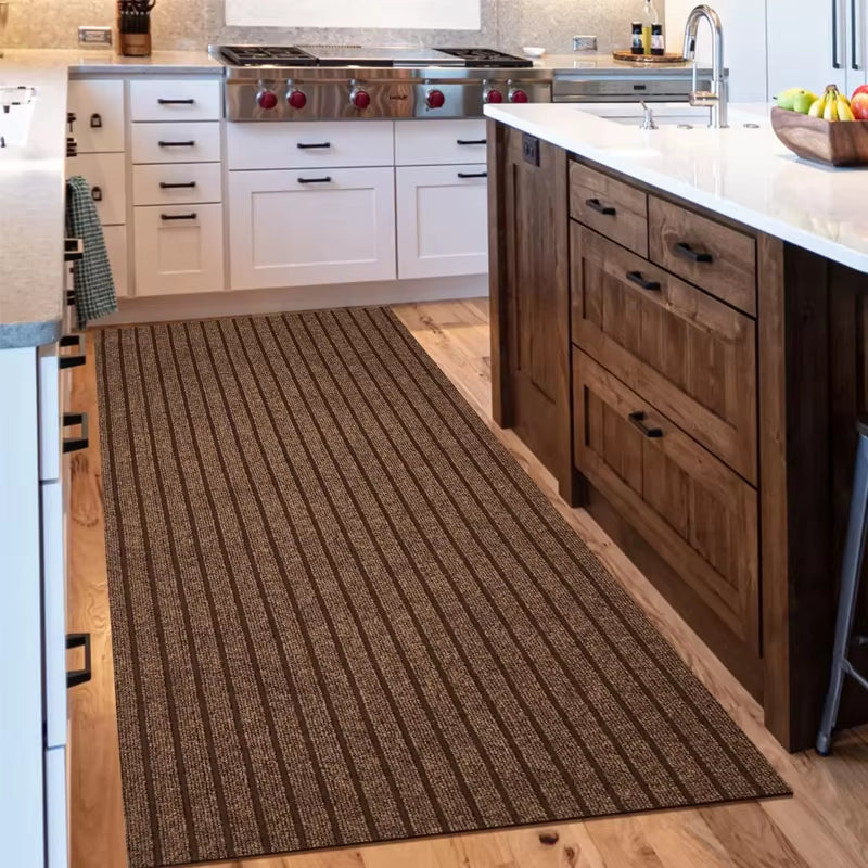 Washable Non-Slip Carpet, Solid Color Striped Kitchen Door Mat Floor Mat, Suitable for Bathroom, Hallway, Entrance,