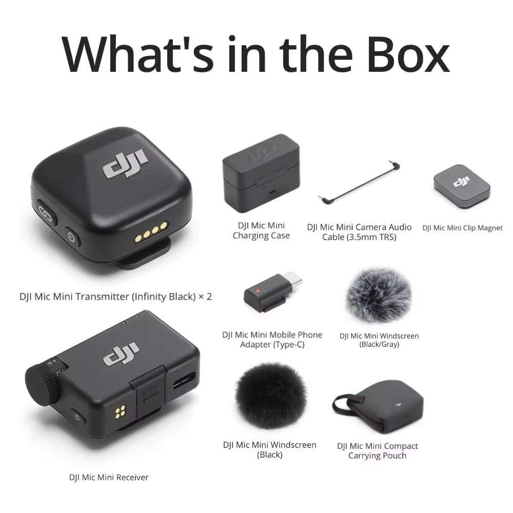 DJI Mic Mini Wireless Microphone 48-Hour Operation W/ Case Two-Level Active Noise Cancelling