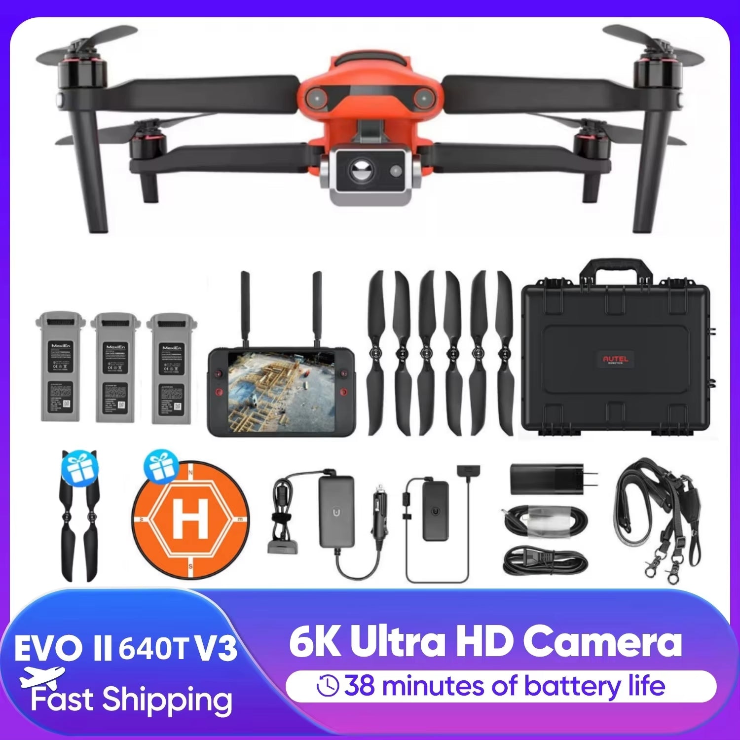 Autel Robotics EVO II Dual 640T V3 Drone Thermal Imaging Camera Drone 720° Avoidance for Hunting Fire Rescue Professional Drones