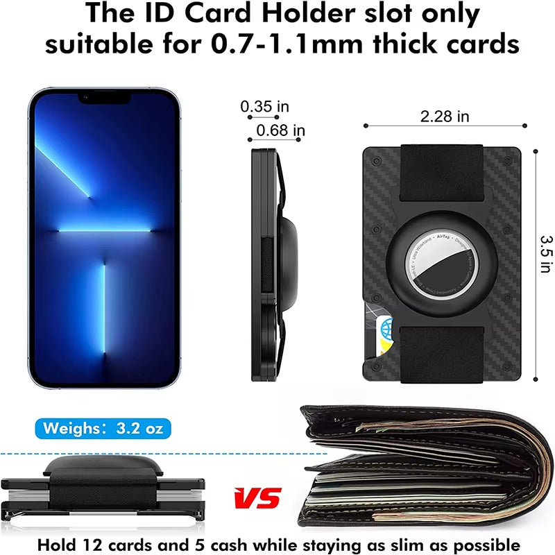 Minimalist Wallet with Airtag Holder and Money Clip - Aluminum RFID Blocking Mini Wallet with High Card Capacity