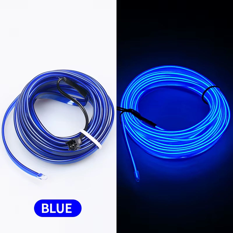 5M Car Interior Atmosphere Lighting LED Strip 5V DIY Flexible EL Cold Light Line Tube with USB Auto Decoration Ambient Lamp