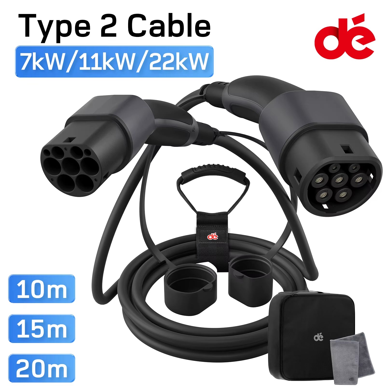 Type 2 EV Charging Cable 11Kw 16A 3Phase 22Kw 32A 7Kw 32A 1Phase 10M 20M Extra Long Cable Electric Vehicle Charging Cable